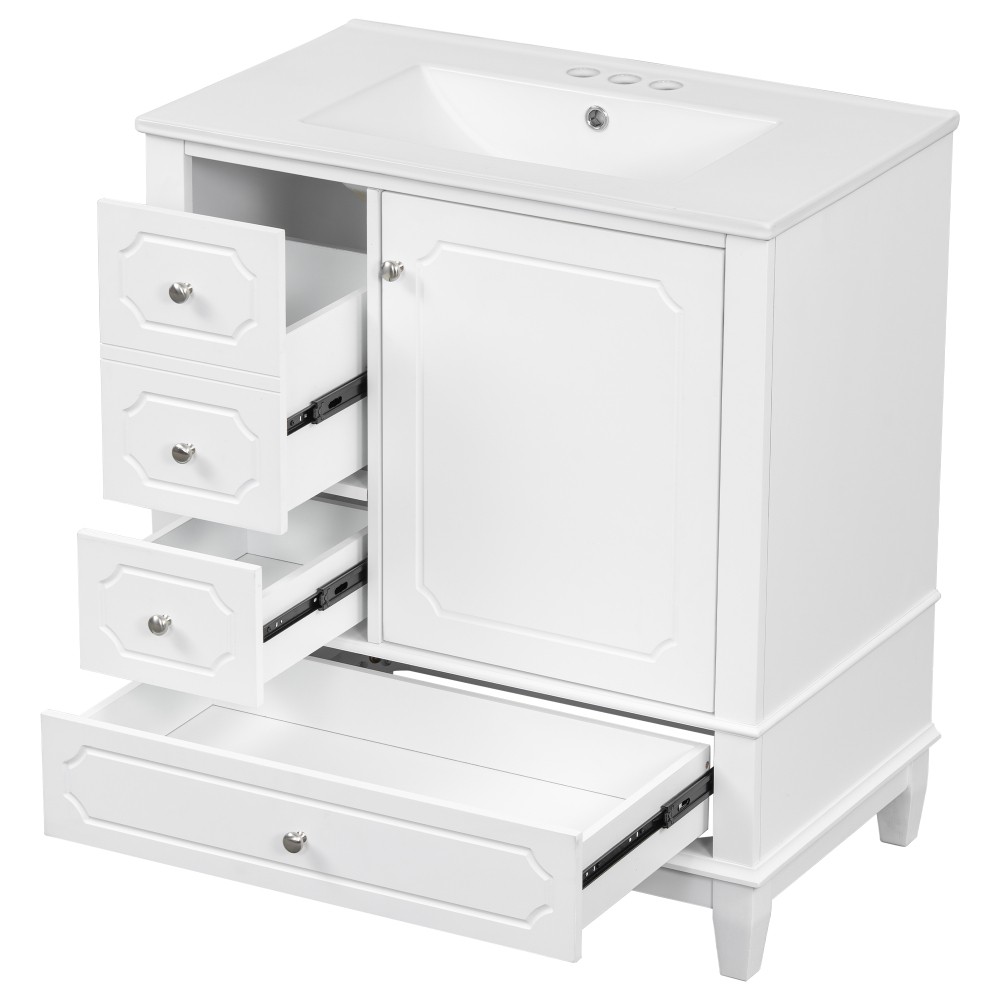 30″Bathroom Vanity with Sink Freestanding White Vanity Cabinetwith Ceramic Basin