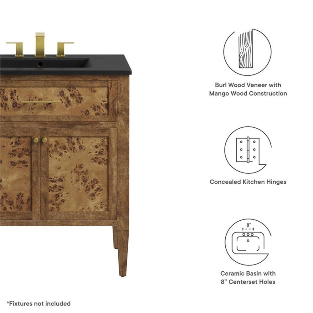 Modway Elysian 30″ Modern Wood Bathroom Vanity in Black and Brown