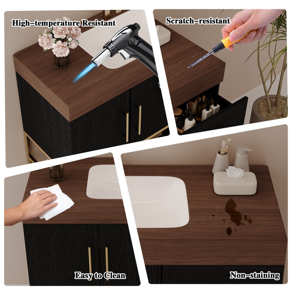 36″ Free-Standing Bathroom Vanity w/Seamless Ceramic Sink & Sintered Stone Top
