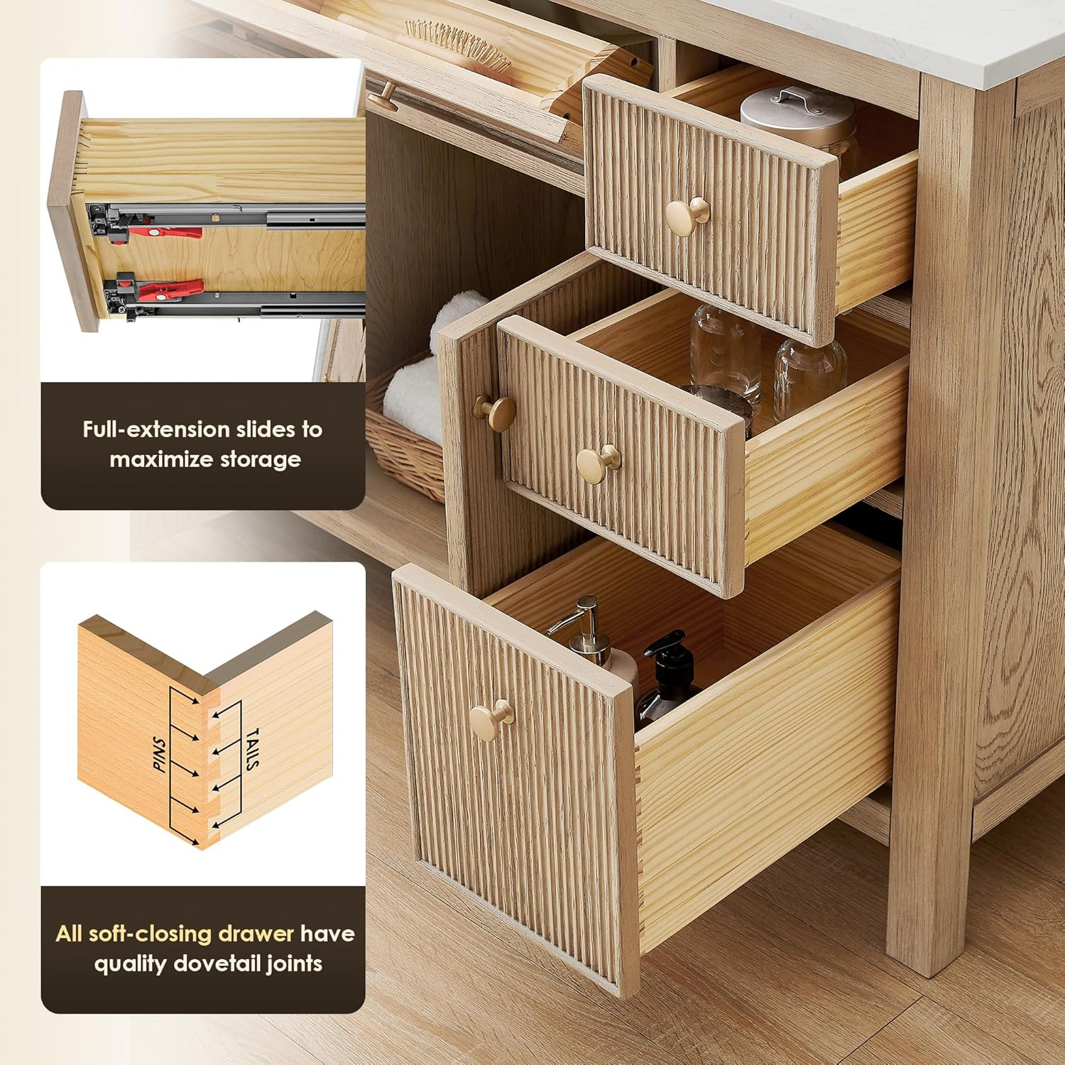 48 Inch Bathroom Vanity with Sink Modern Single Vanities Large Storge Cabinet wi