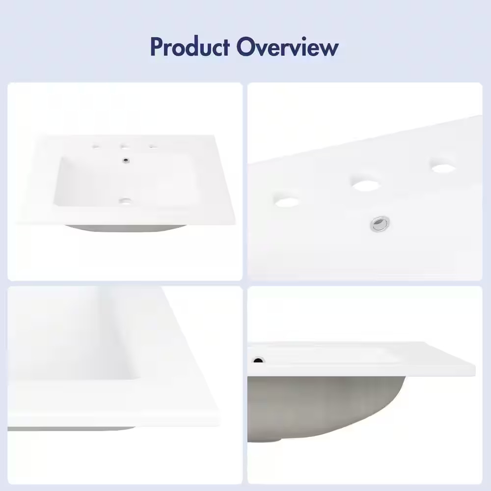 Tucson 24 In. W X 18 In. D Vitreous China Vanity Top in White with 3-Faucet Hole