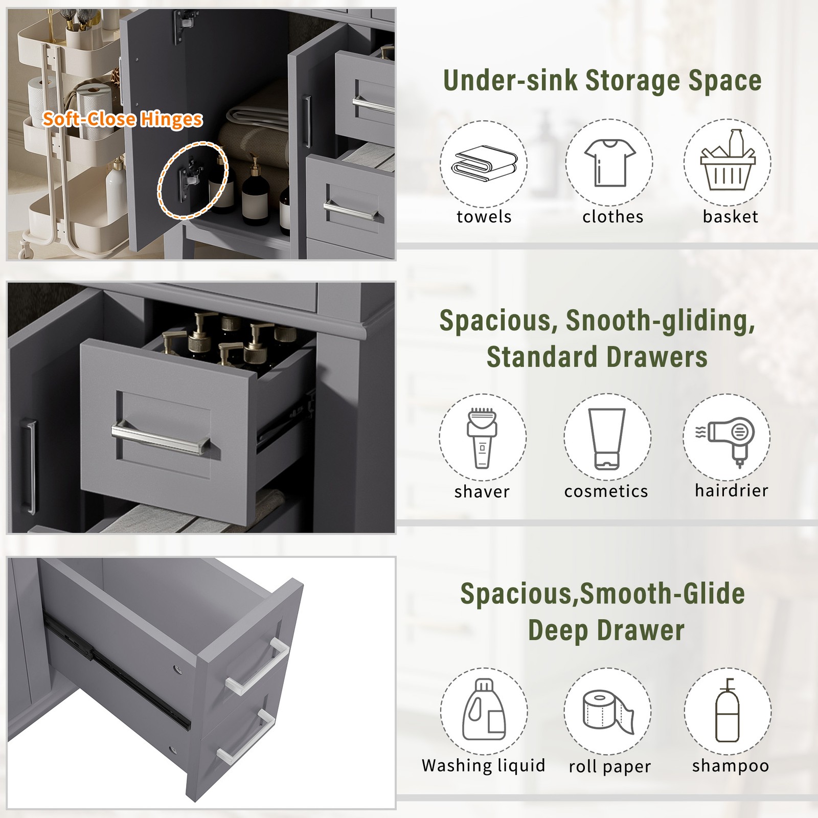 30″ Bathroom Vanity w/Ceramic Sink, Modern Storage Cabinet w/Soft-Close Doors