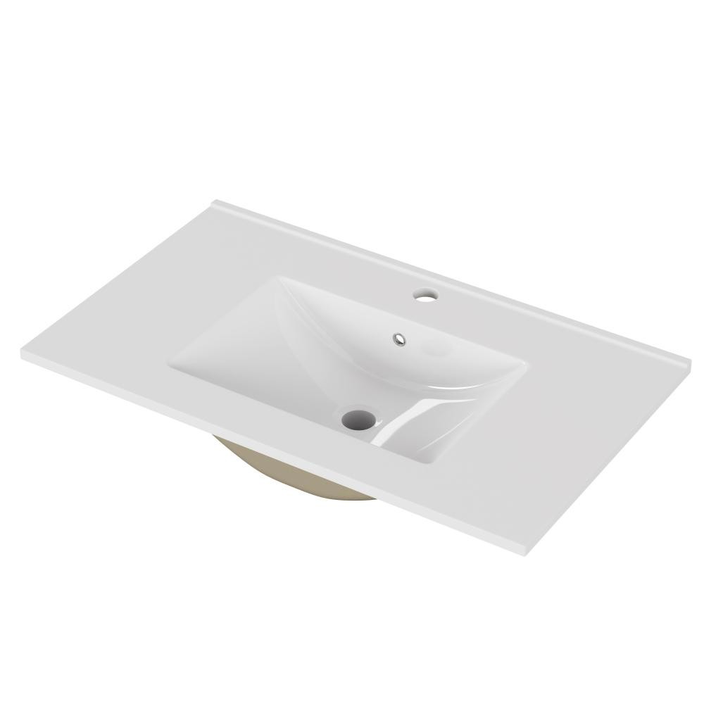 32-Inch White Ceramic Bathroom Sink, Fits 32-Inch Vanity,Pre-Drilled Faucet Hole