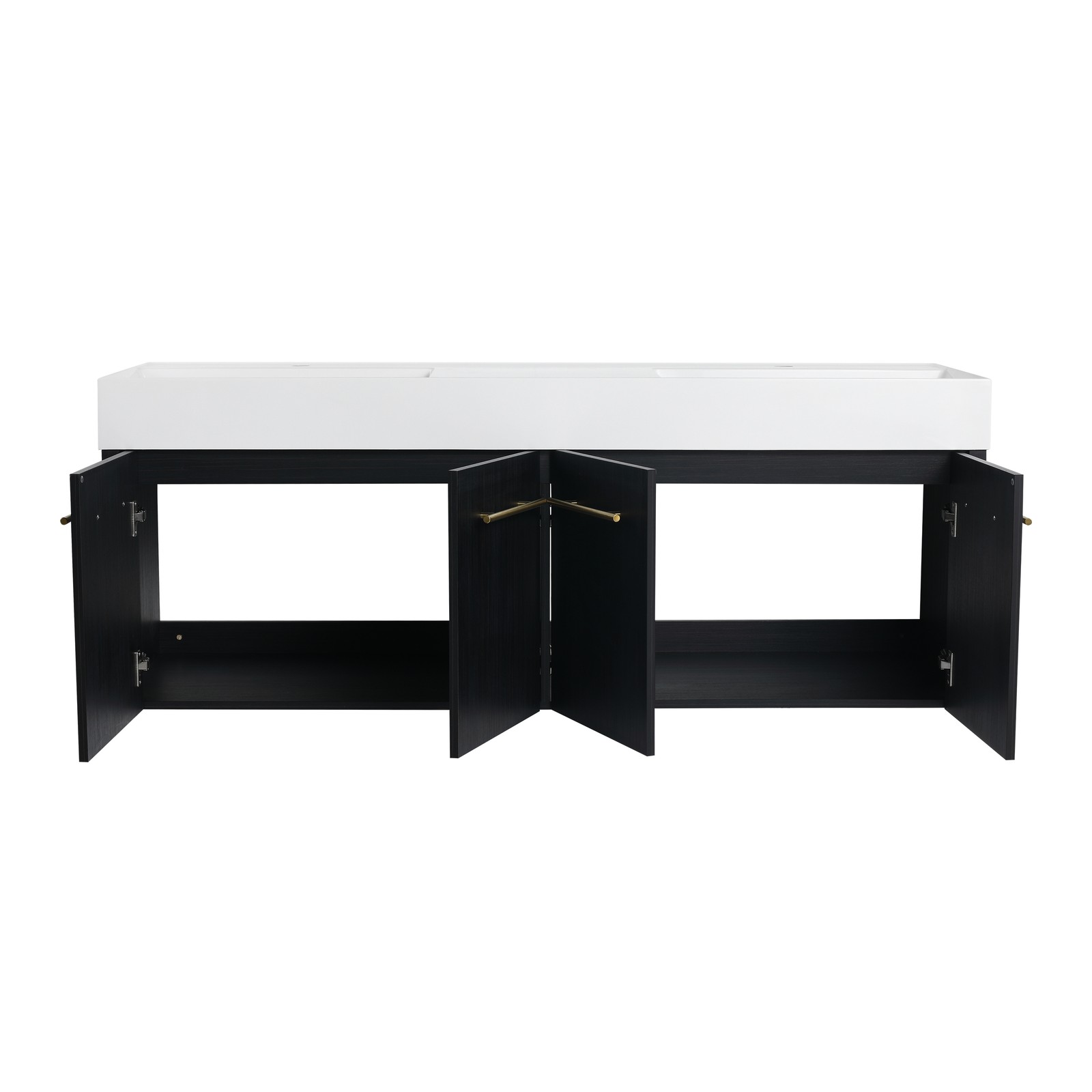 60 In Floating Wall-Mounted Bathroom Vanity Cabinet W/ Double Resin Top Basin