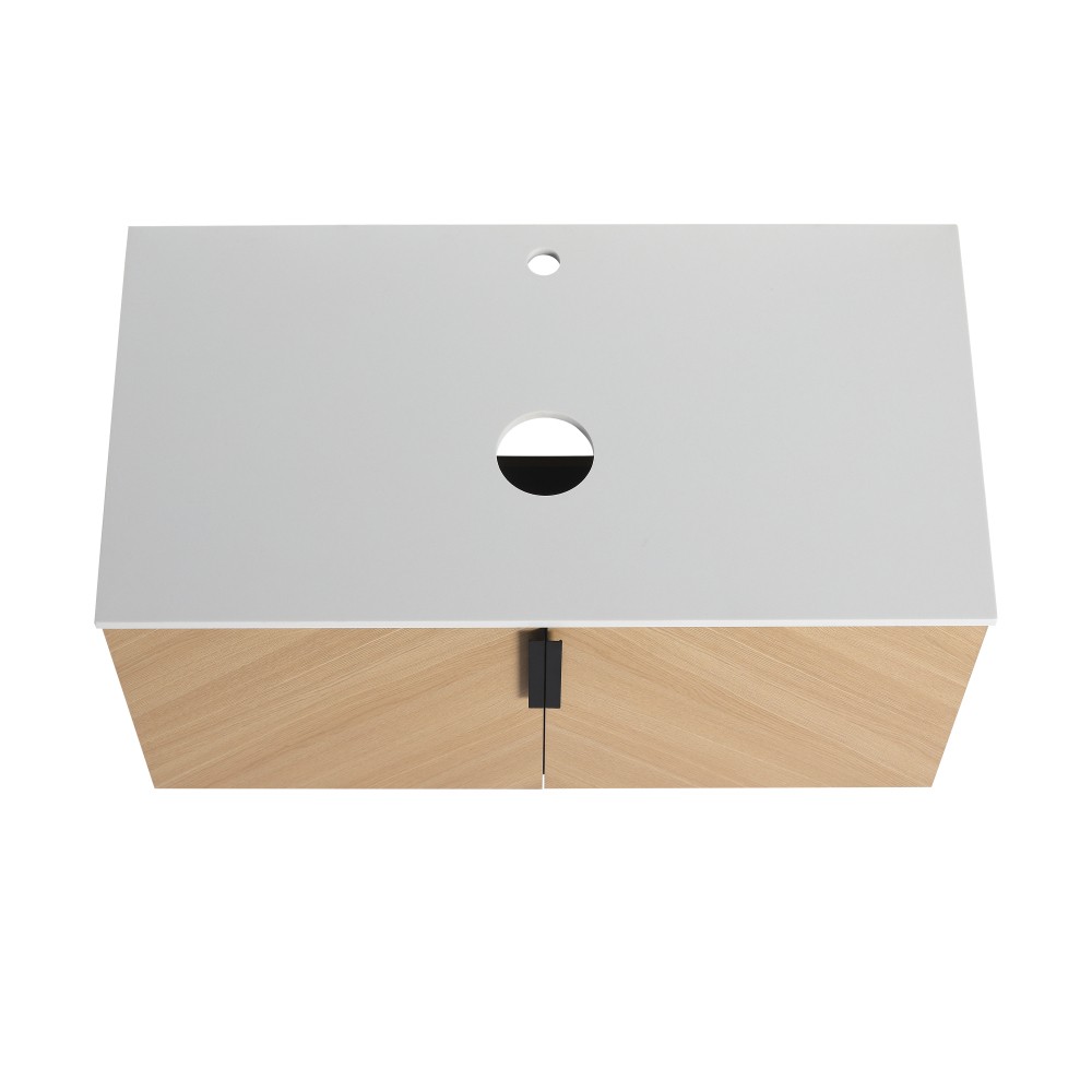 Vanity with Sink and Stone Countertop Features 2 Soft-Close Doors