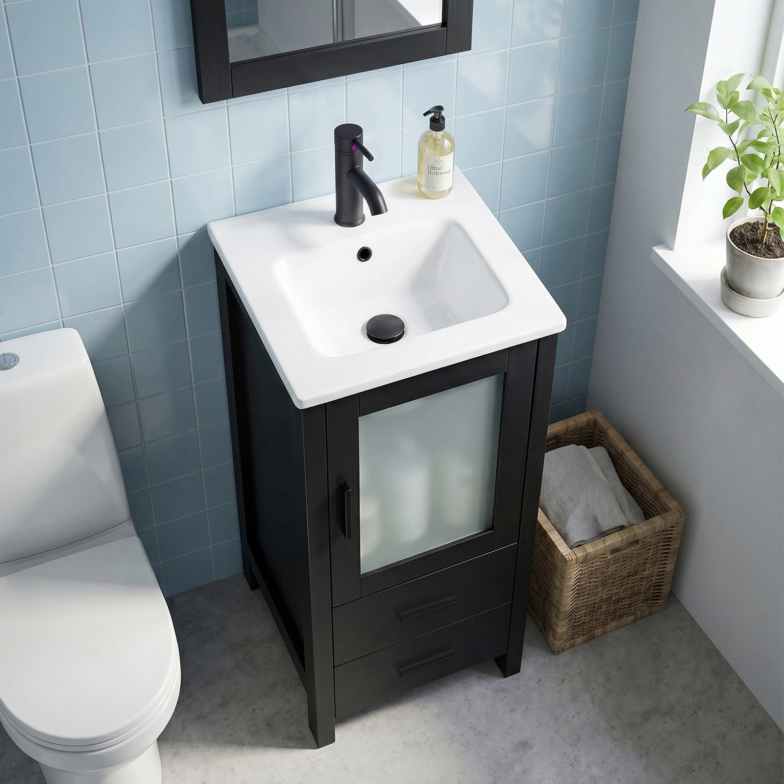 16 Inch Modern Bathroom Vanity Ceramic Vessel Sink Basin Cabinet Set Compact
