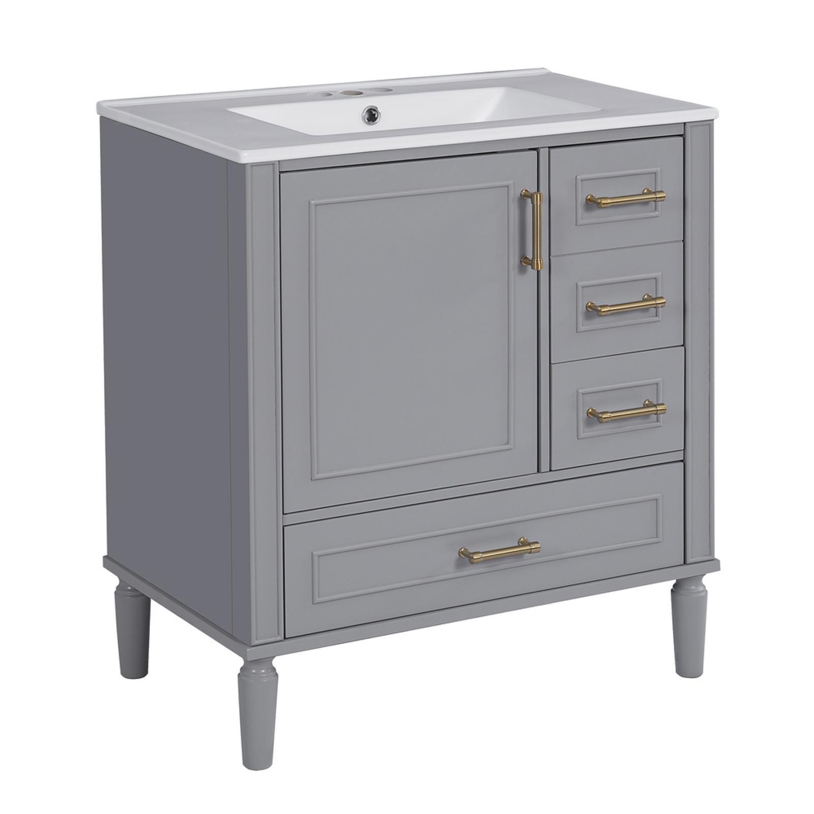 Modern 30″ Bathroom Vanity with Ceramic Basin, Soft-Close Door, Spacious