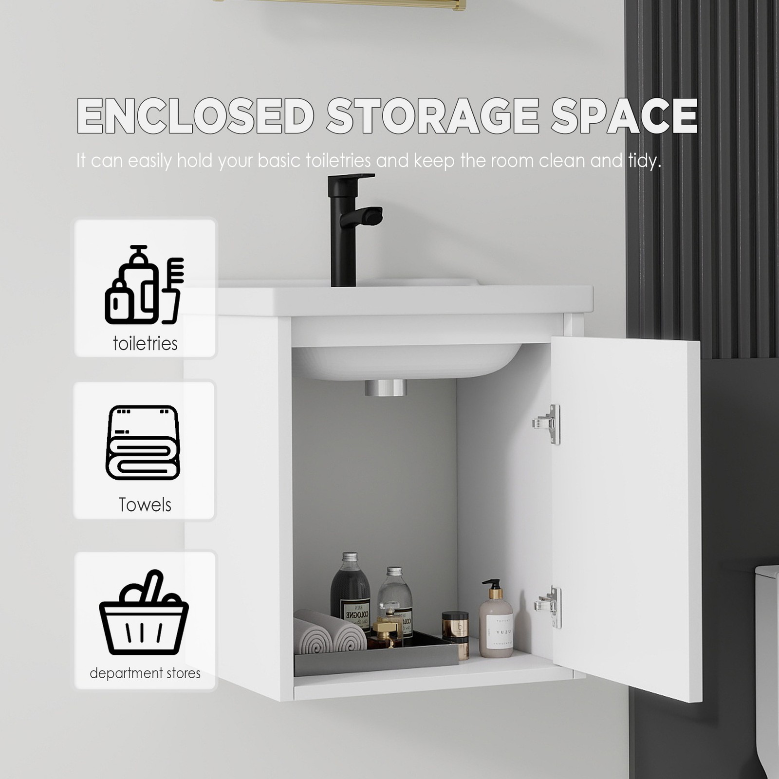 20″ Floating Bathroom Vanity Combo Wall Mounted Plywood Cabinet White