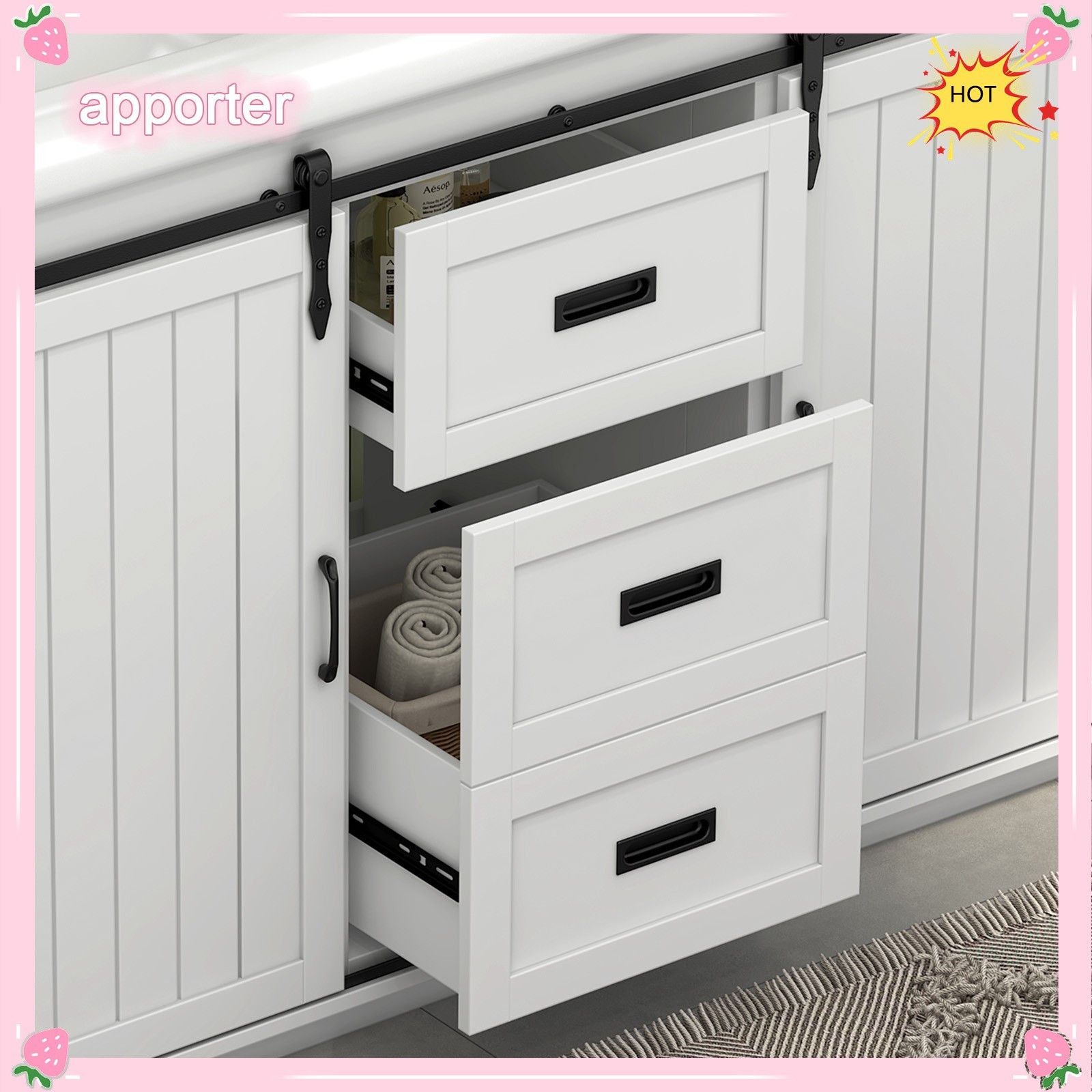 Bathroom Vanity with Double Sink Cabinet Ceramic Basin & 2 Drawers +2 Doors USA