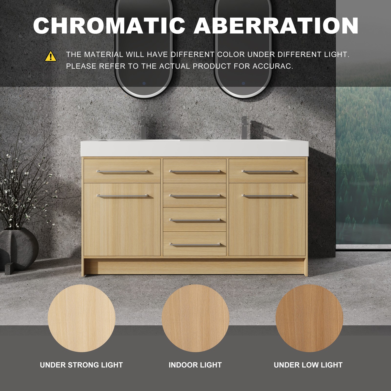 60 in Plywood Bathroom Vanity Freestanding W/Double Resin Sink +2 Doors 6Drawers