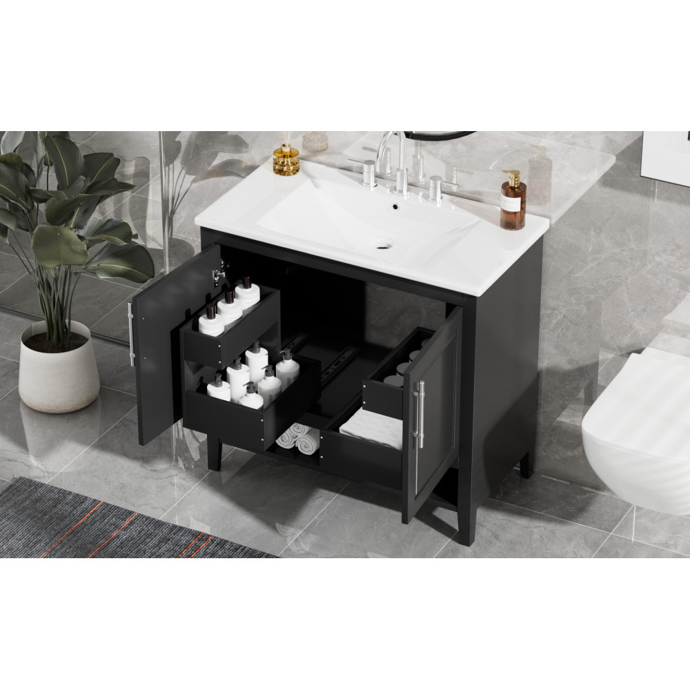 36 Inch Bathroom Vanity with Ceramic Sink Freestanding Bathroom Storage Cabinet