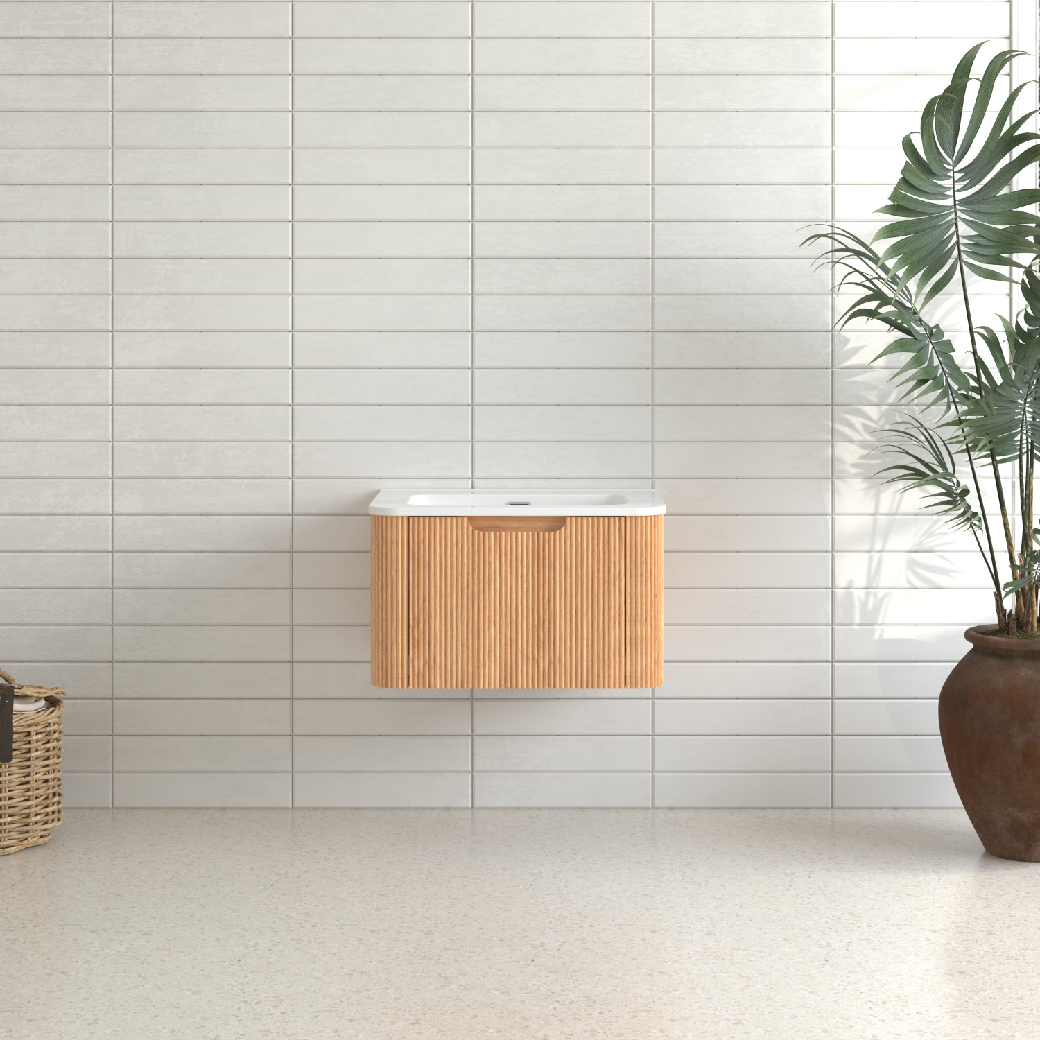 24″ Wall-Mounted Floating Bathroom Vanity with White Ceramic Basin Walnut