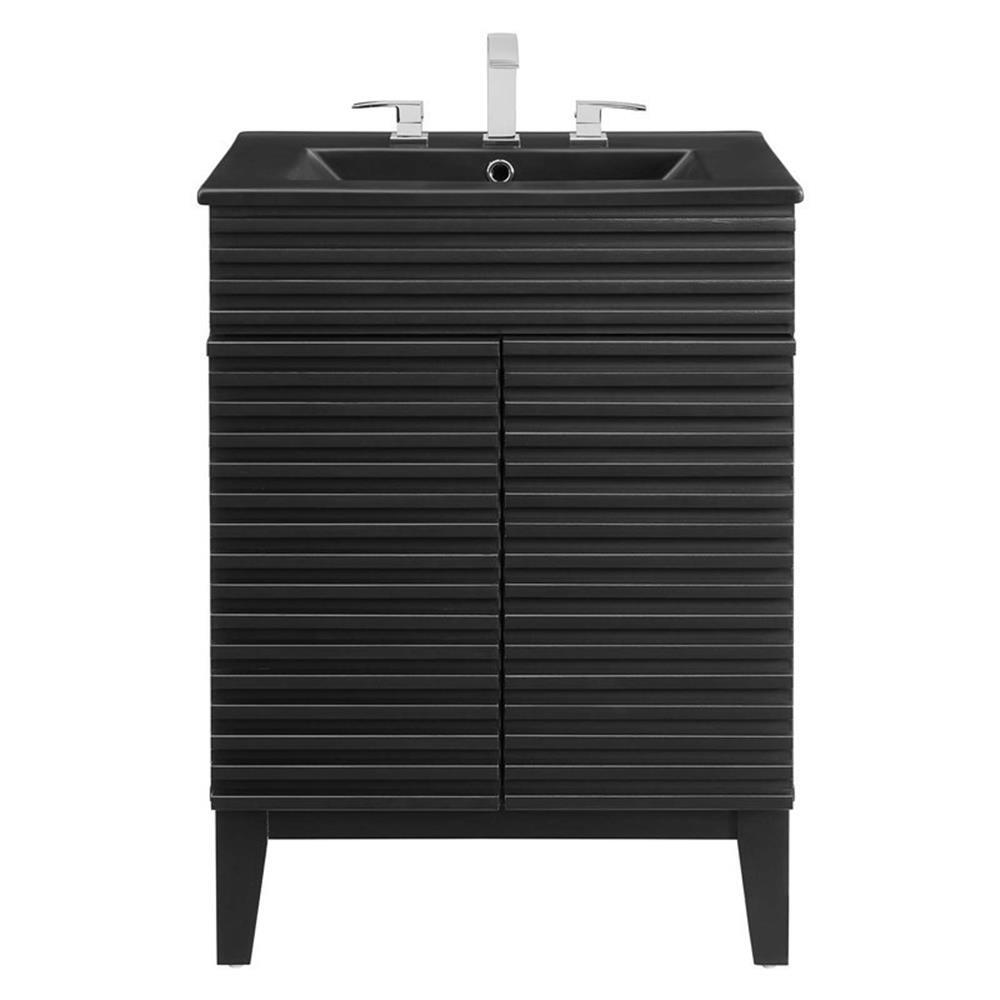 Modway Render Mid-Century Modern Wood Bathroom Vanity in Black