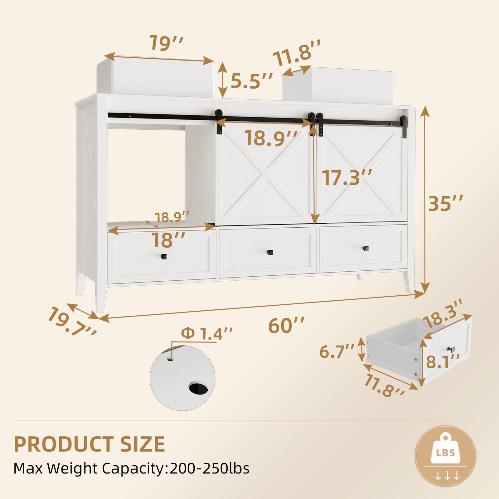 60″ Bathroom Vanity Combo Storage Cabinet FloorStanding w/Sink Set White Wood
