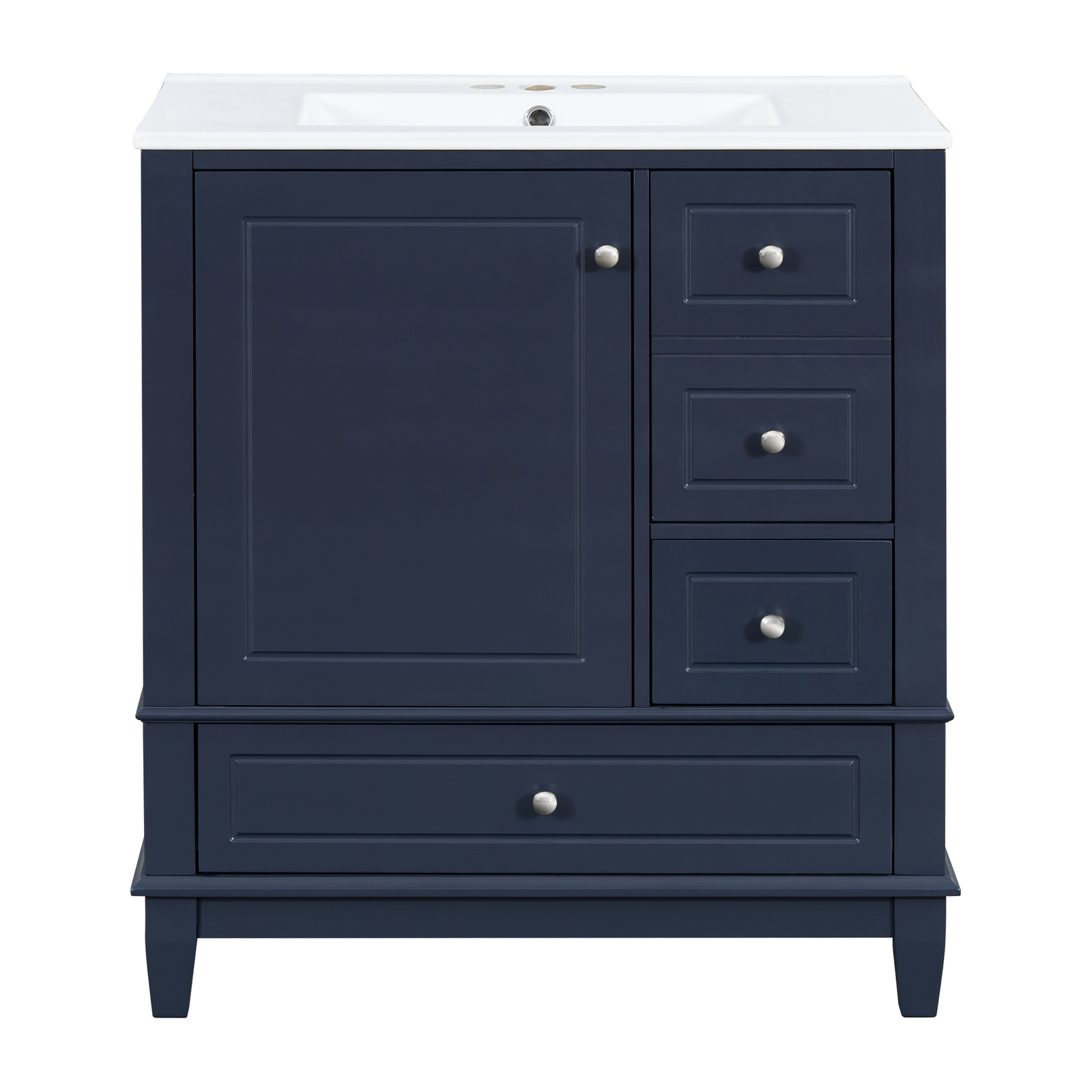 30″ Bathroom Vanity w/Ceramic Sink Freestanding Solid Wood Storage Cabinet Shelf