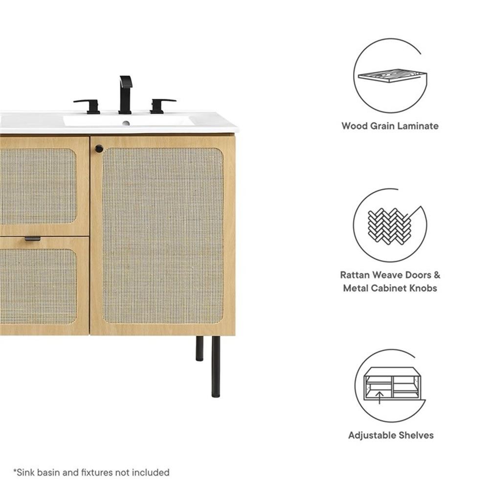 Modway Chaucer 48″ Metal & Wood Bathroom Vanity Cabinet in Oak