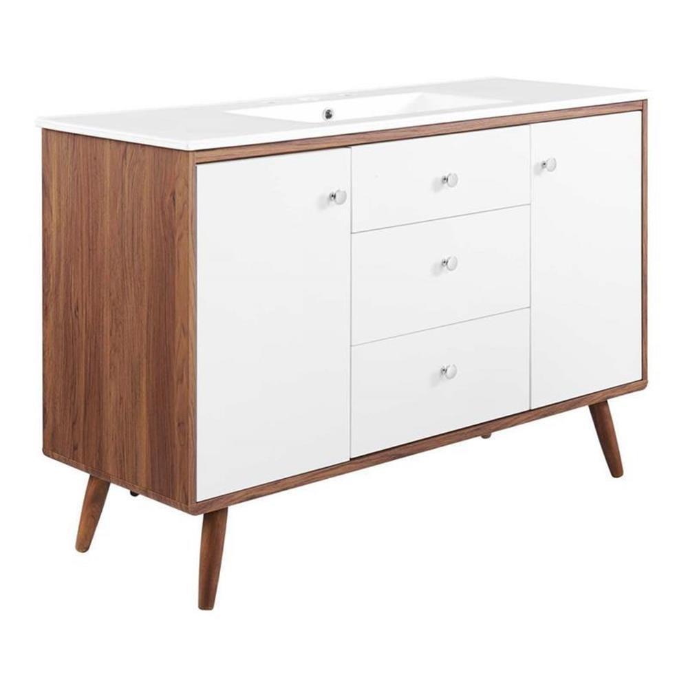 Modway Transmit 47″ Modern Wood Single Sink Bathroom Vanity in Walnut/White