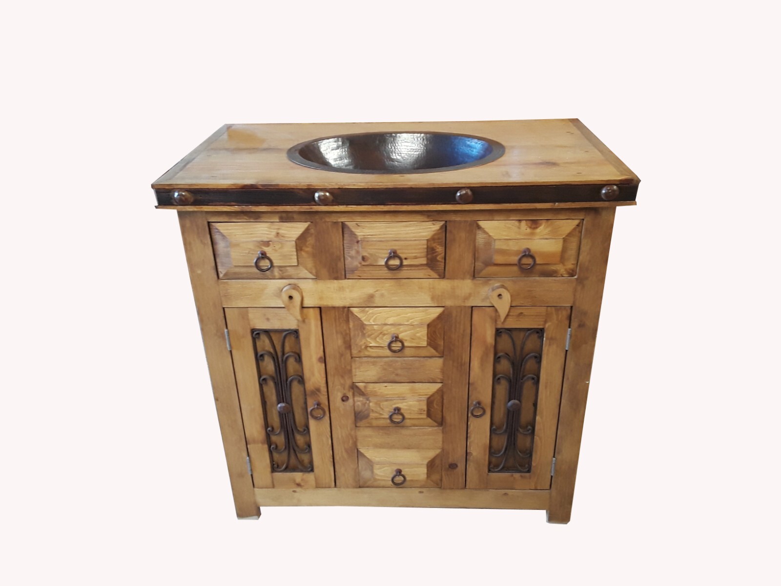 Saint Andrew Rustic Bathroom Vanity Furniture With Copper Sink