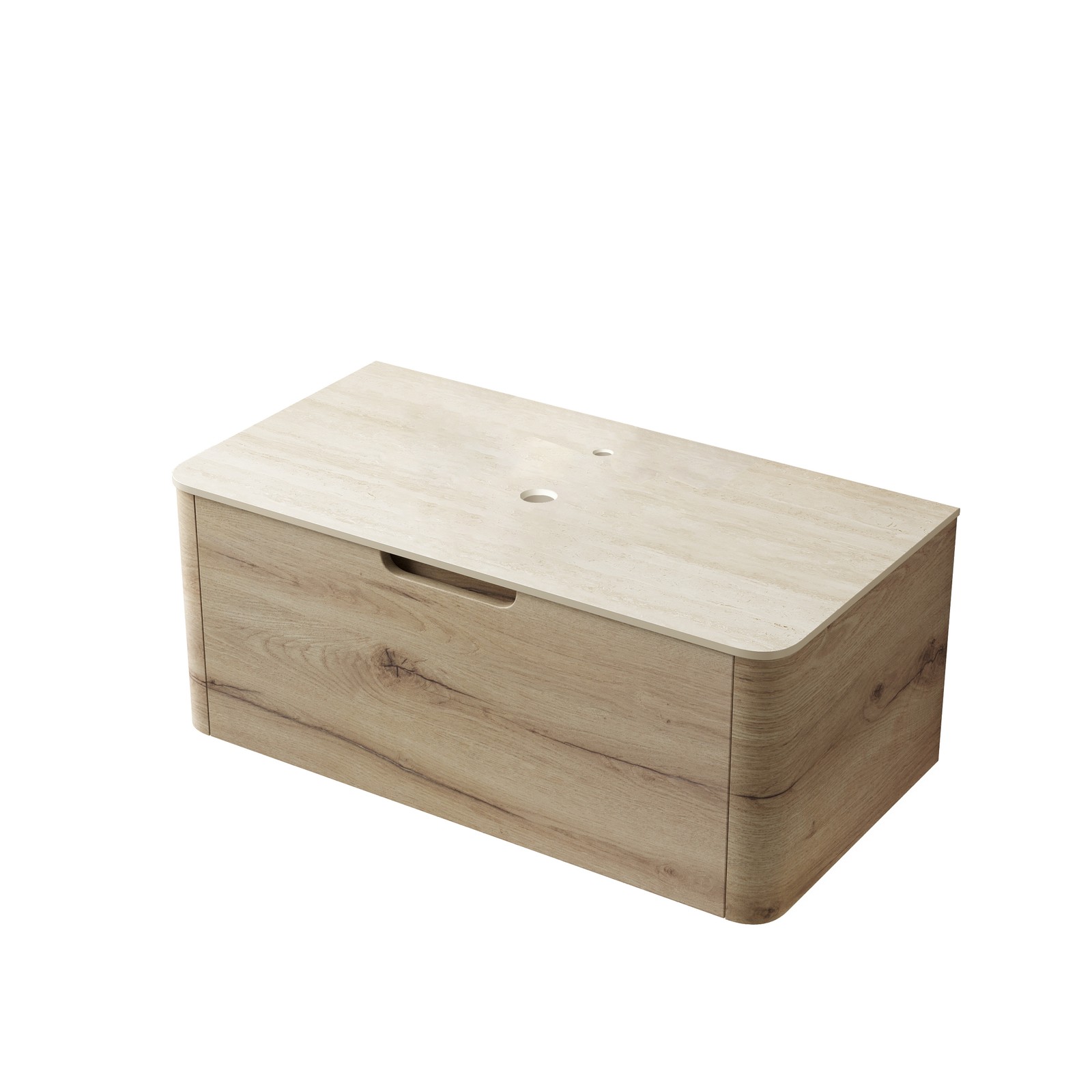36” XAI Roma Travertine-Pattern Sintered Stone Top and 7070 White Oak Woodgra