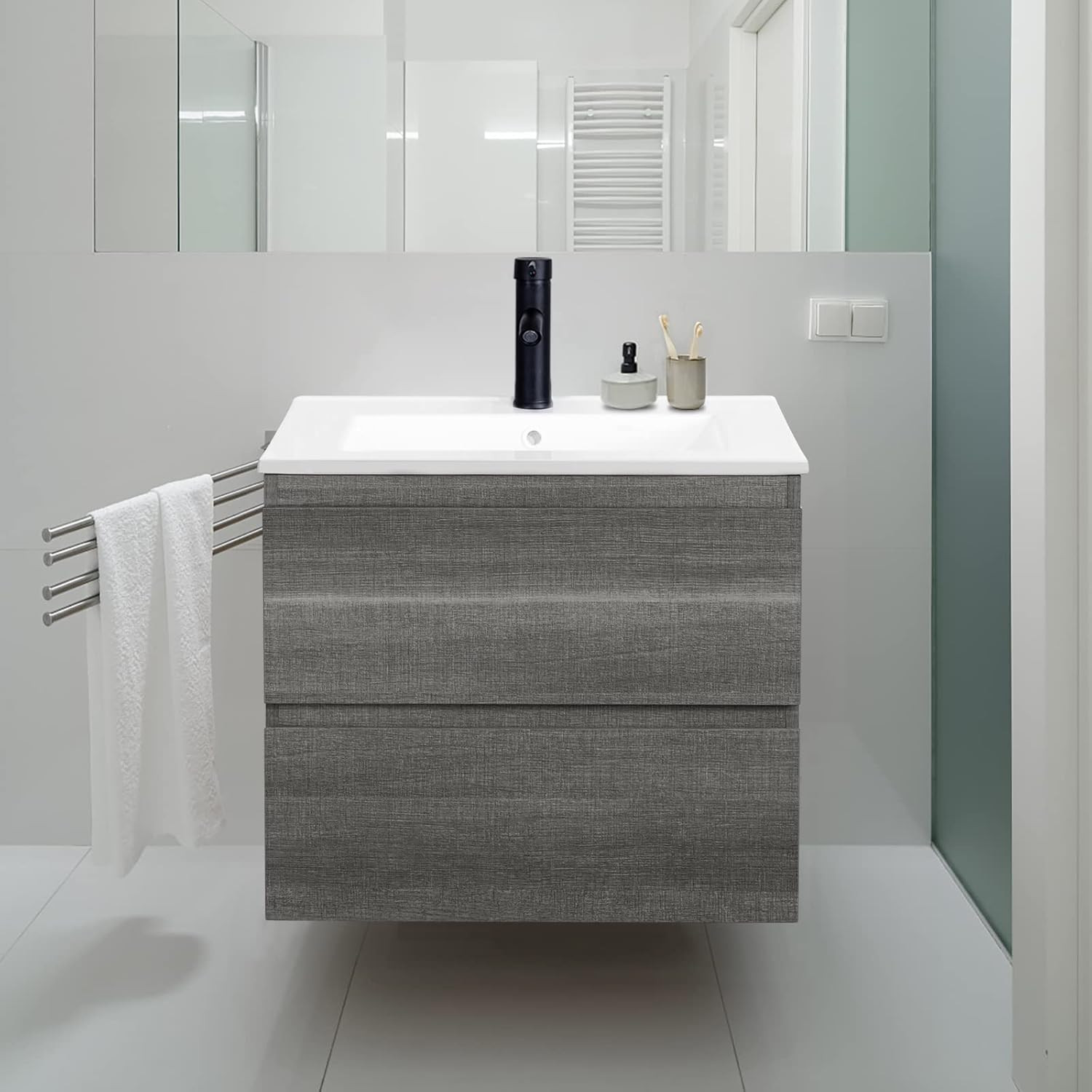 24″X18.5″ Drop-In Bathroom Sink, White Porcelain Integrated Vanity Top with Sing