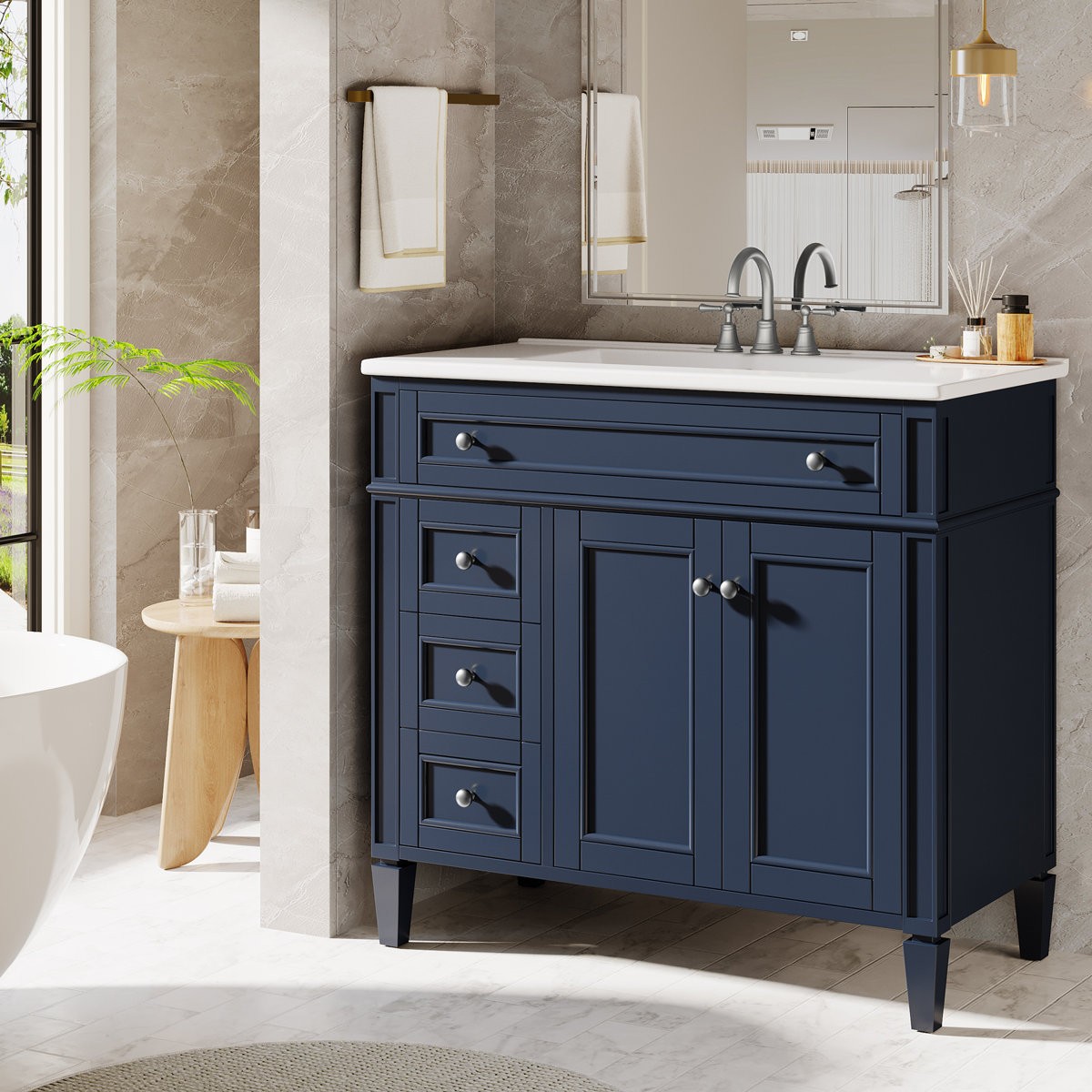Tribesigns 36″ Bathroom Vanity with Sink,Bathroom Sink Cabinet 4 Drawers& 2Doors