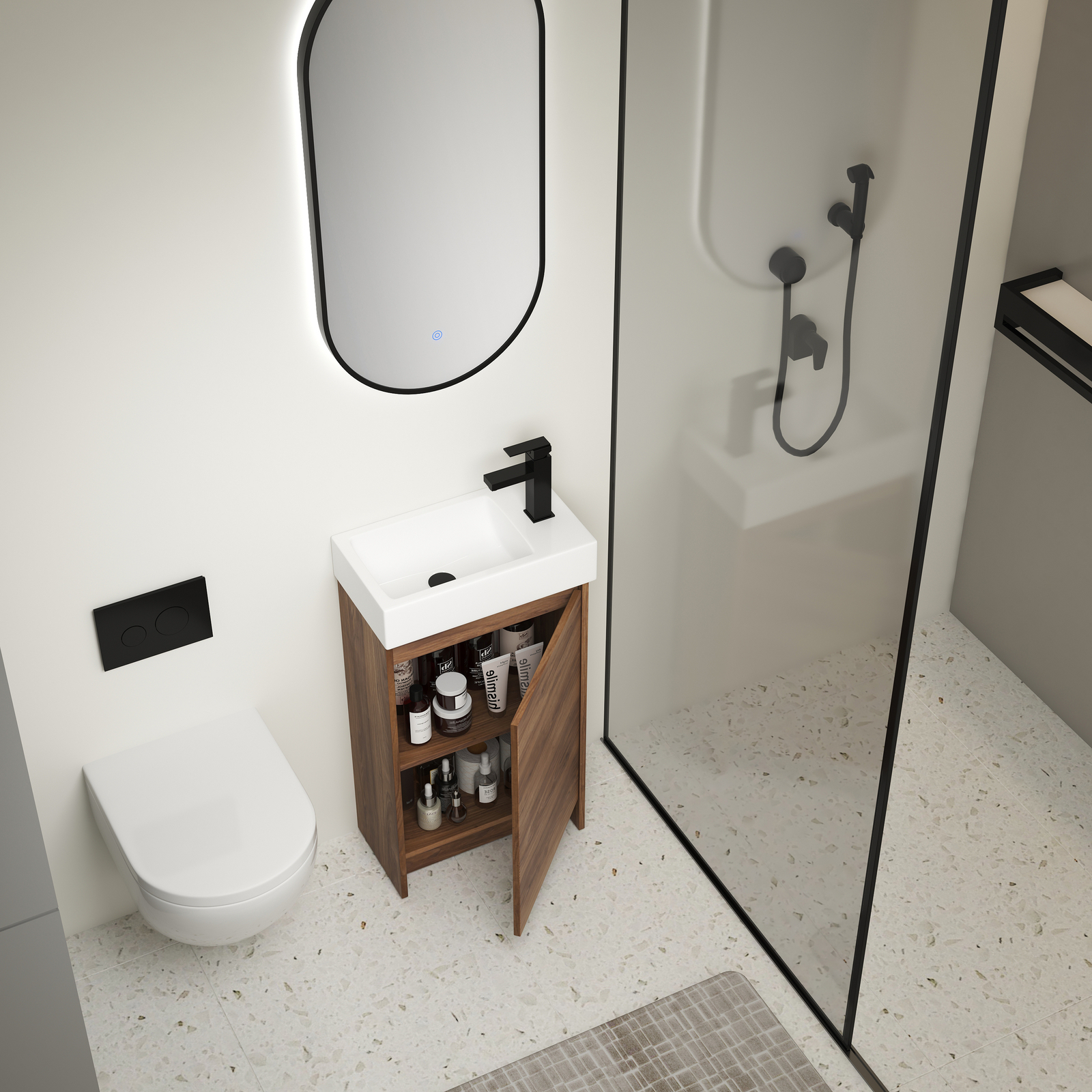 18in Free Standing Bathroom Vanity Cabinet W/ Ceramic Sink Basin for Small Space