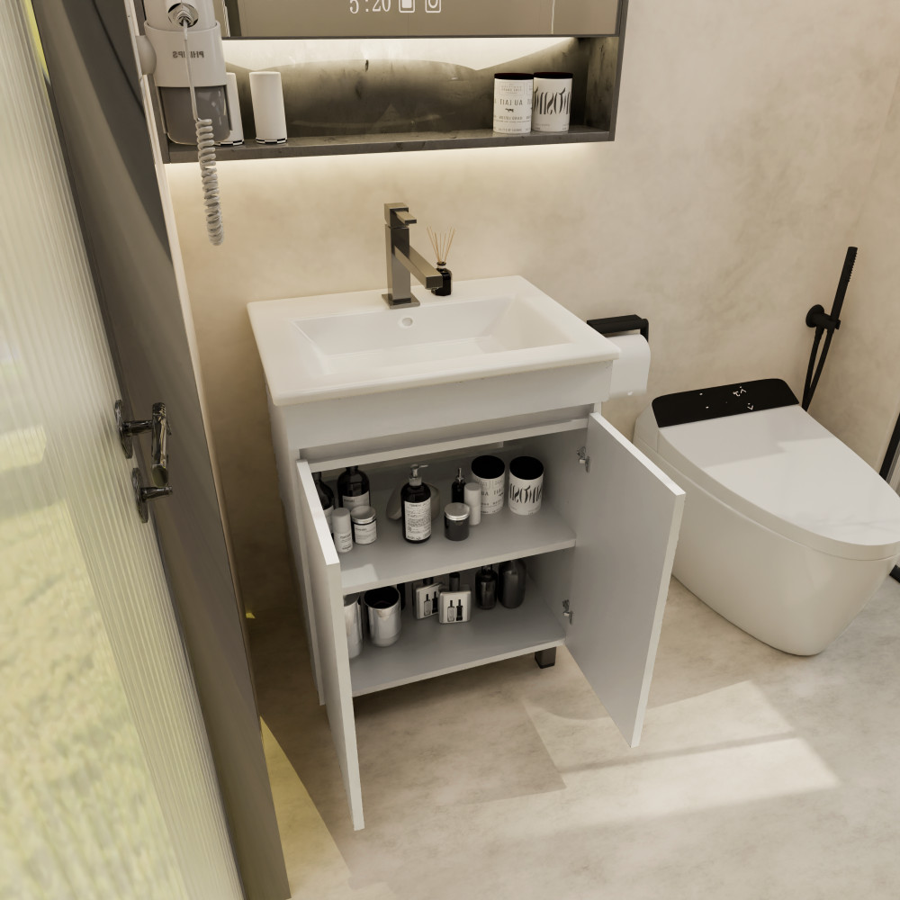 Freestanding Bathroom Vanity with Sink Beige+White Ceramic Vanity Cabinet