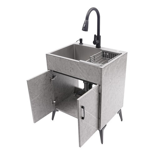 Modern Bathroom Vanity Free Standing Kitchen Cabinet Sink w/ Pull-out Faucet