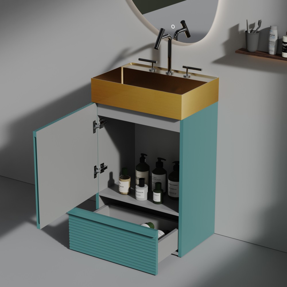 Bathroom Vanity with Sink Removable Design with Handle Features 3 Faucet Holes