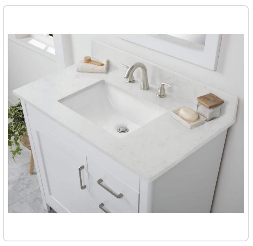 37 in. W x 22 in D Quartz white Rectangular Single Sink Vanity Top in Snow
