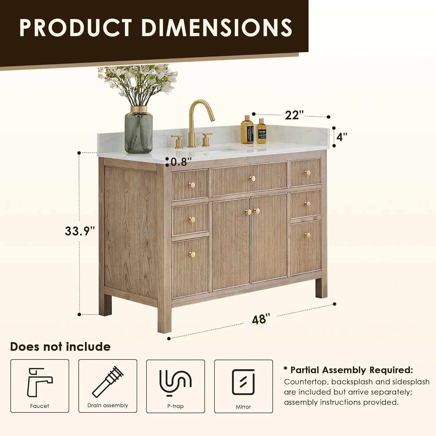 48 Inch Bathroom Vanity with Sink Modern Single Vanities Large Storge Cabinet wi