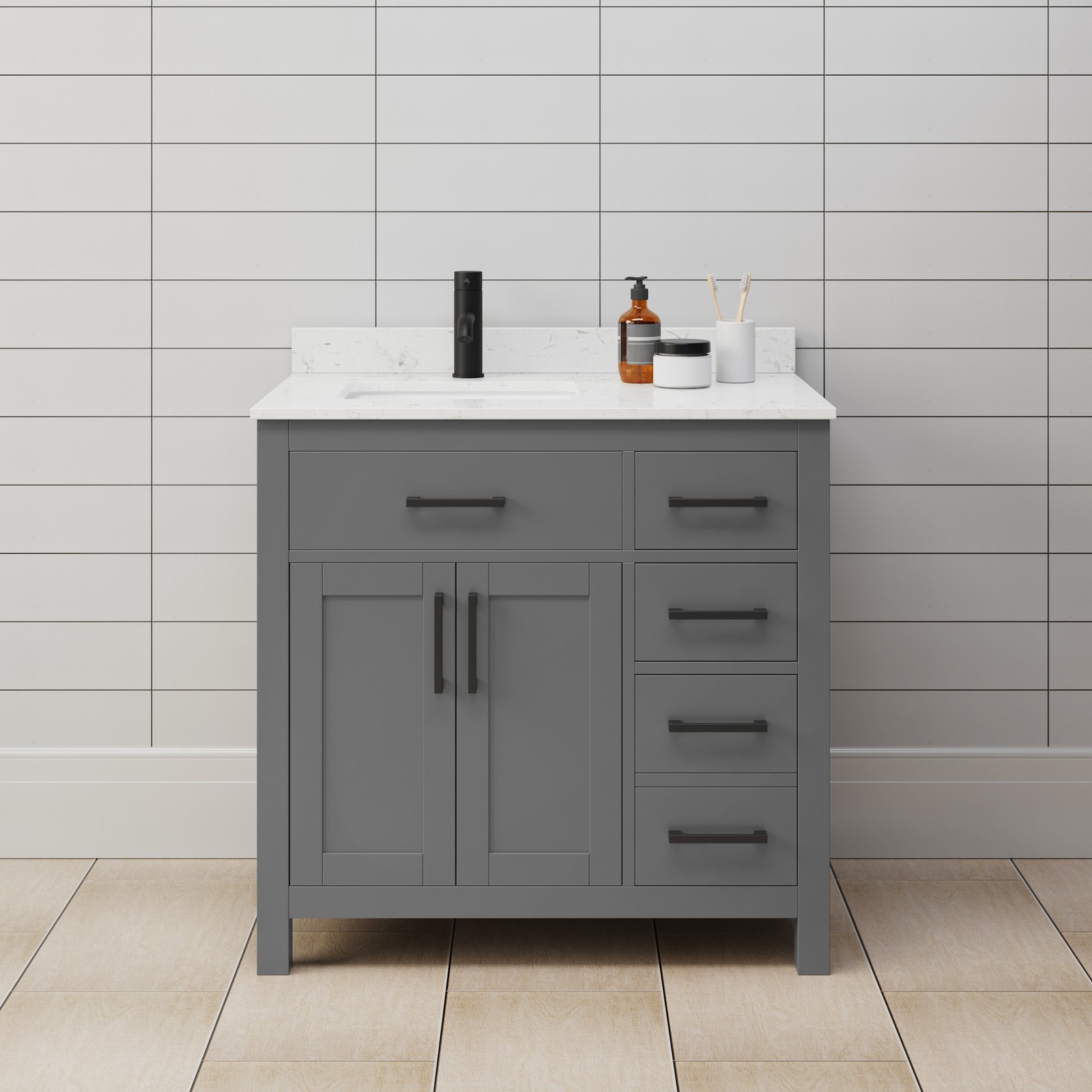 Wyndham Collection WCG242436S-UNSMXX Beckett 36″ – Dark Gray / Carrara Cultured