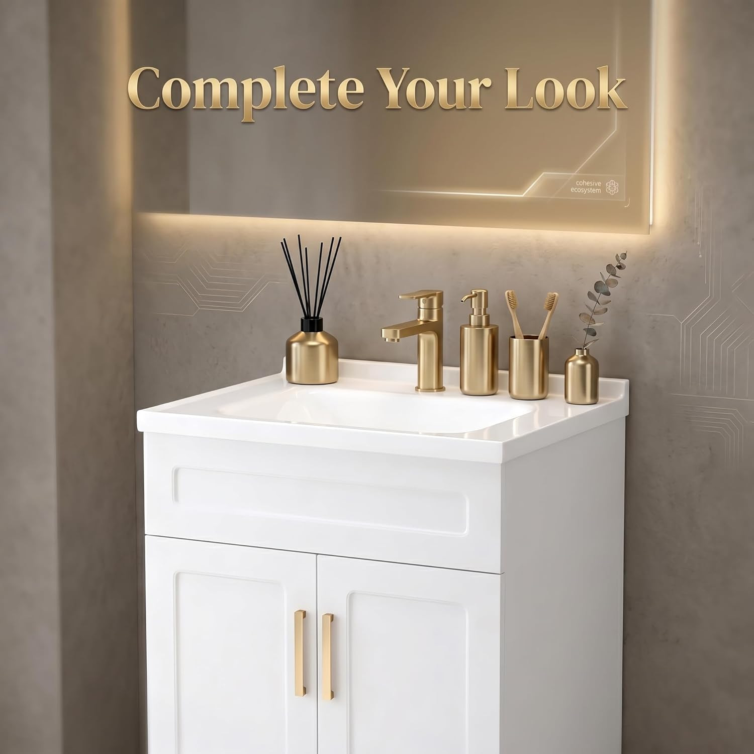 Smhxo Bathroom Vanity with Ceramic Sink, Bathroom Vanity Cabinet with 2 Doors, 2