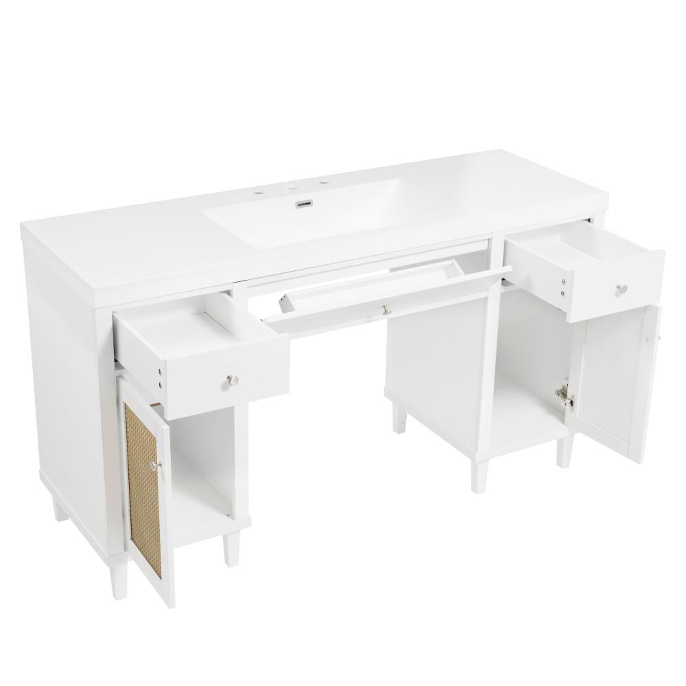 60 Inch Bathroom Vanity with SMC Sink, Modern Spacious Bathroom Storage Cabinet