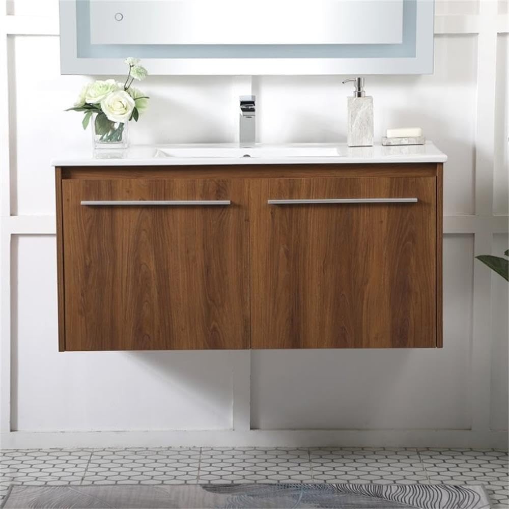 Elegant Lighting 40 inch Single Bathroom Floating Vanity in Walnut Brown