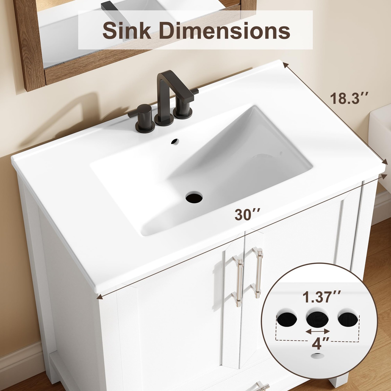 Garvee 30″ Bathroom Vanity with Sink, Freestanding Bathroom Sink Cabinet with…