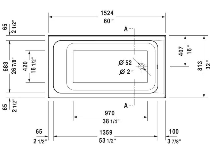 Duravit D-Code 700405 Drop in Bathtub 60”X32”, White. No Installation Accesories