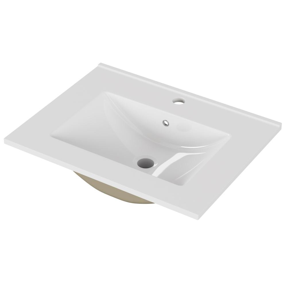 32-Inch White Ceramic Bathroom Sink, Fits 32-Inch Vanity,Pre-Drilled Faucet Hole