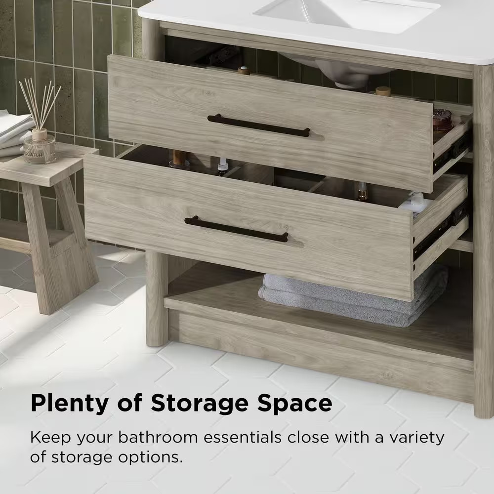 Camley 36 In. Single Sink Freestanding Sandstorm Bath Vanity with White Engineer