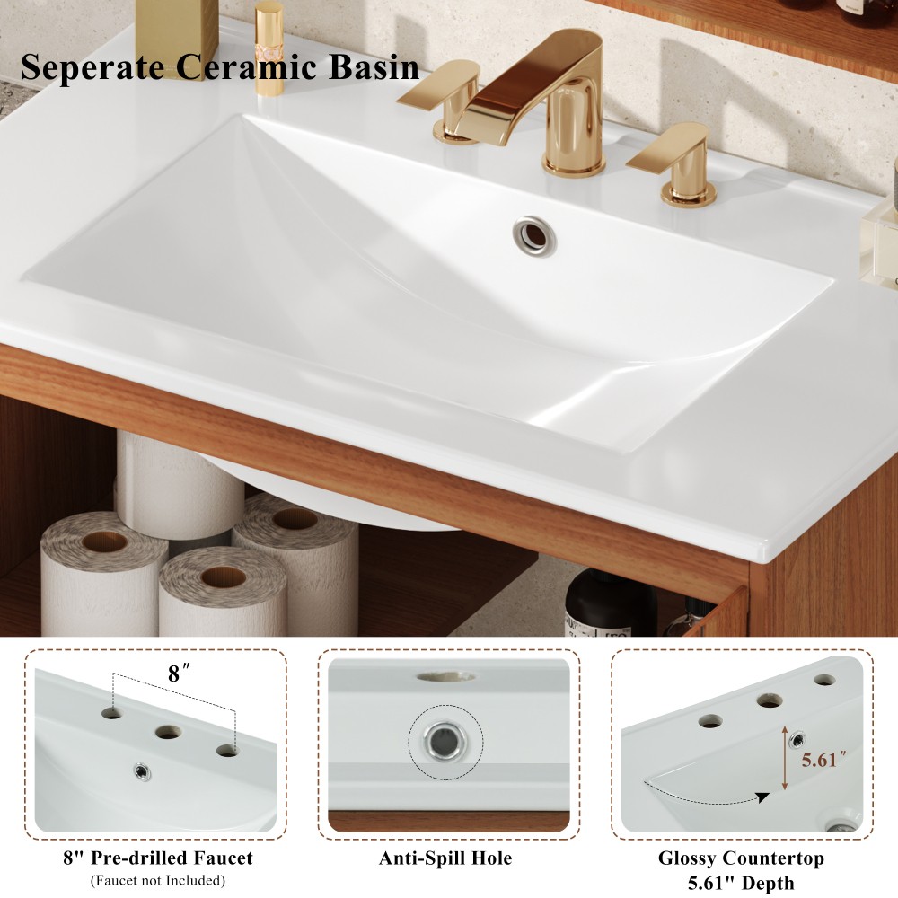 Bathroom Vanity with Ceramic Sink Features 2 Doors and Ample Storage Space
