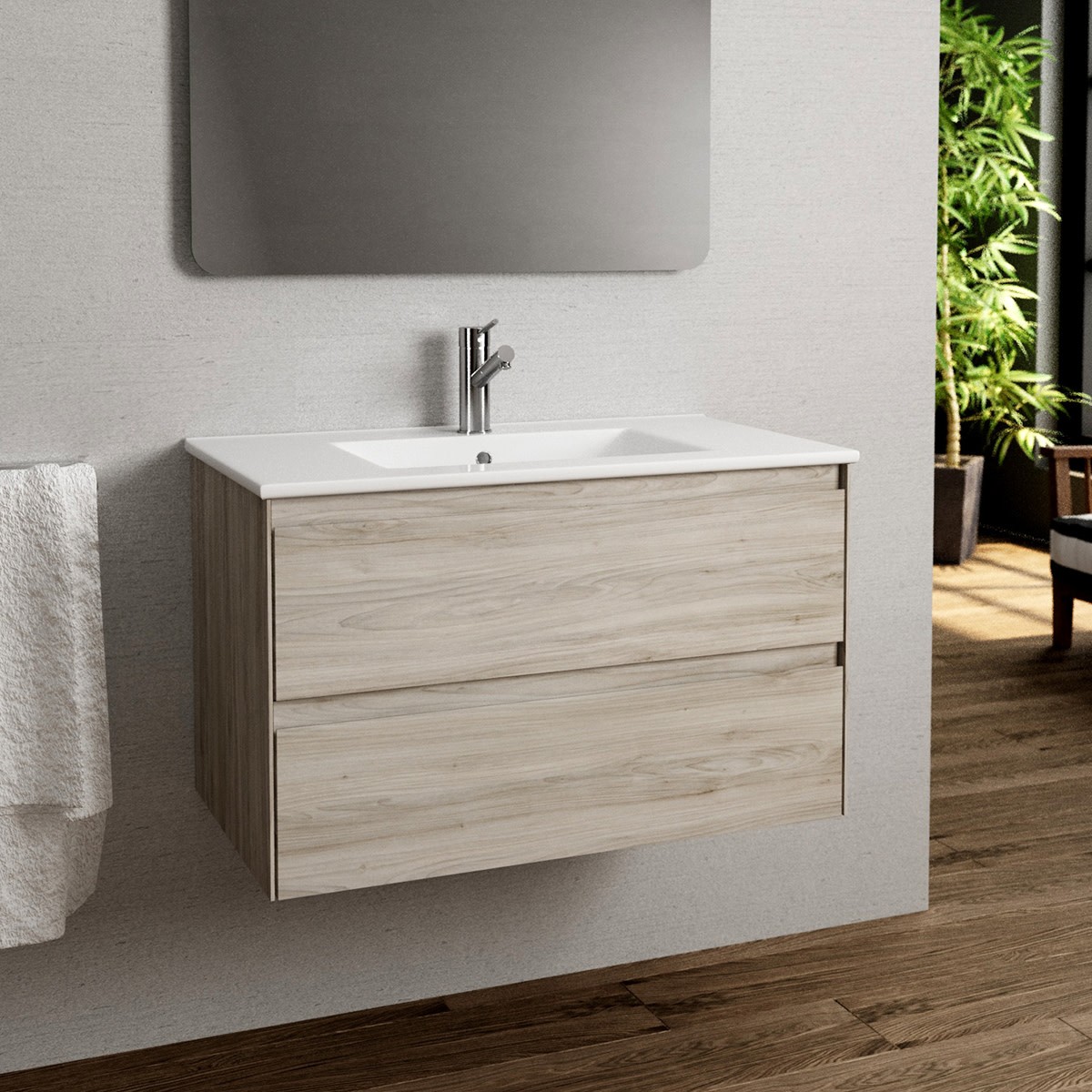 WS Bath Collections Perla C80 Perla 32″ Wall Mounted Single Basin – Wood