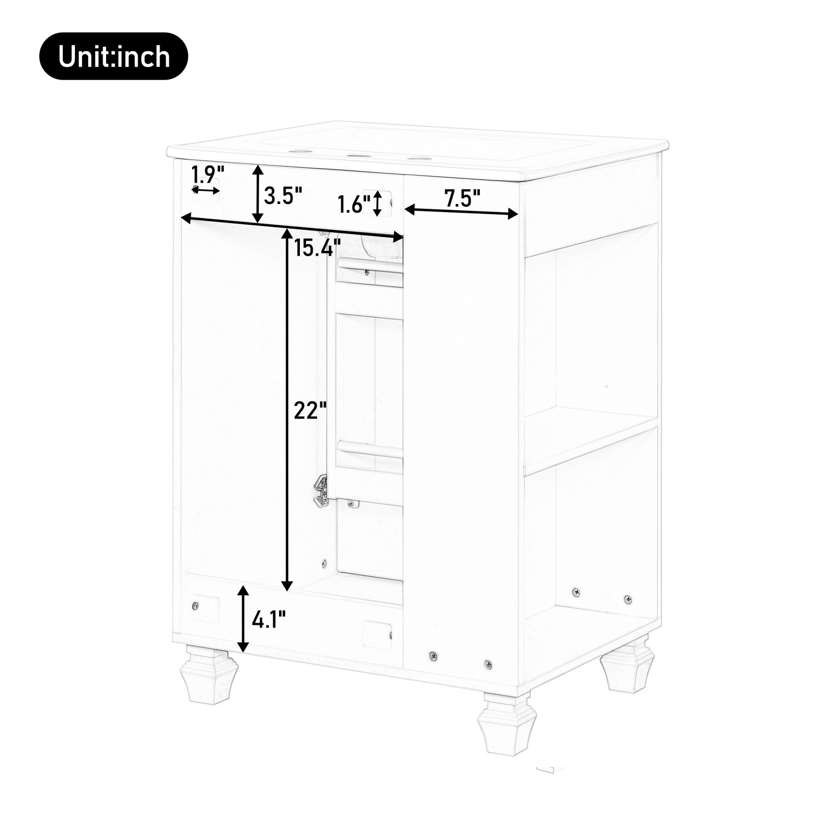 24″ Bathroom Vanity w/Sink，Freestanding Cabinet w/Door Shelf and Open Storage