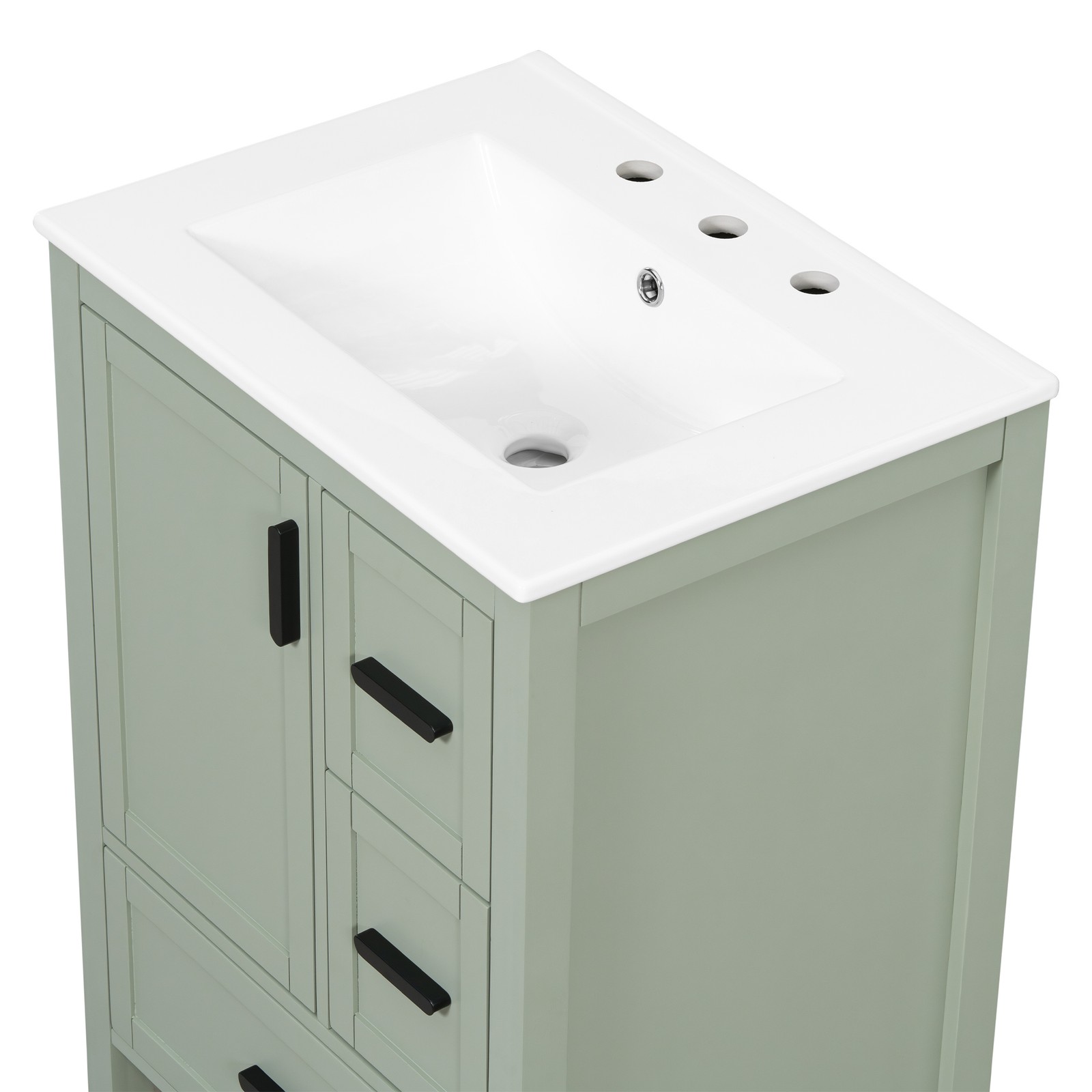24″ Bathroom Vanity w/Ceramic Sink Modern Freestanding Vanity Cabinet w/3 Doors