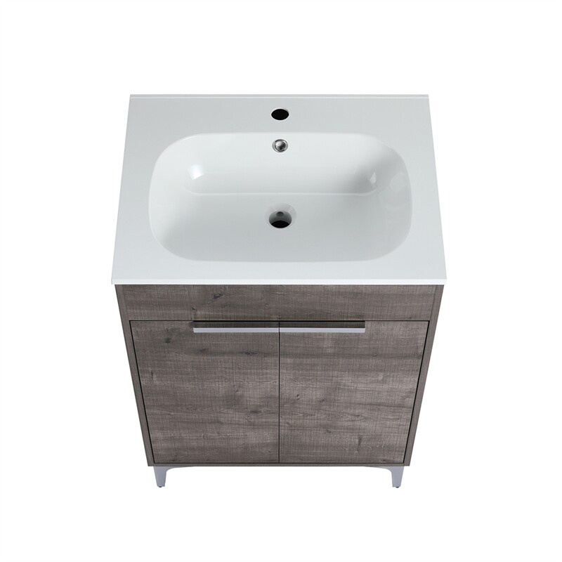 24 in. Single Vanity in Gray Oak finish with Solid Surface Resin White Sink