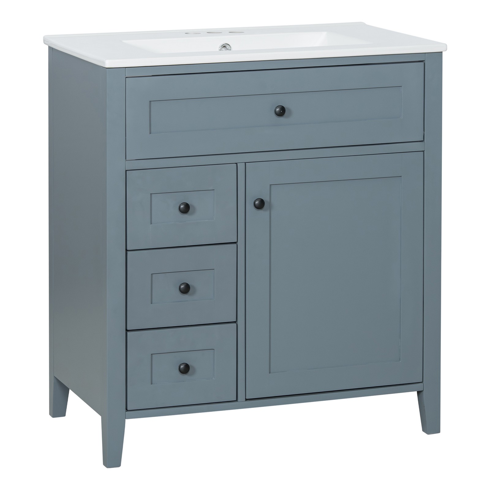 30″ Blue Gray Bathroom Vanity with Sink, 3 Drawers & Cabinet