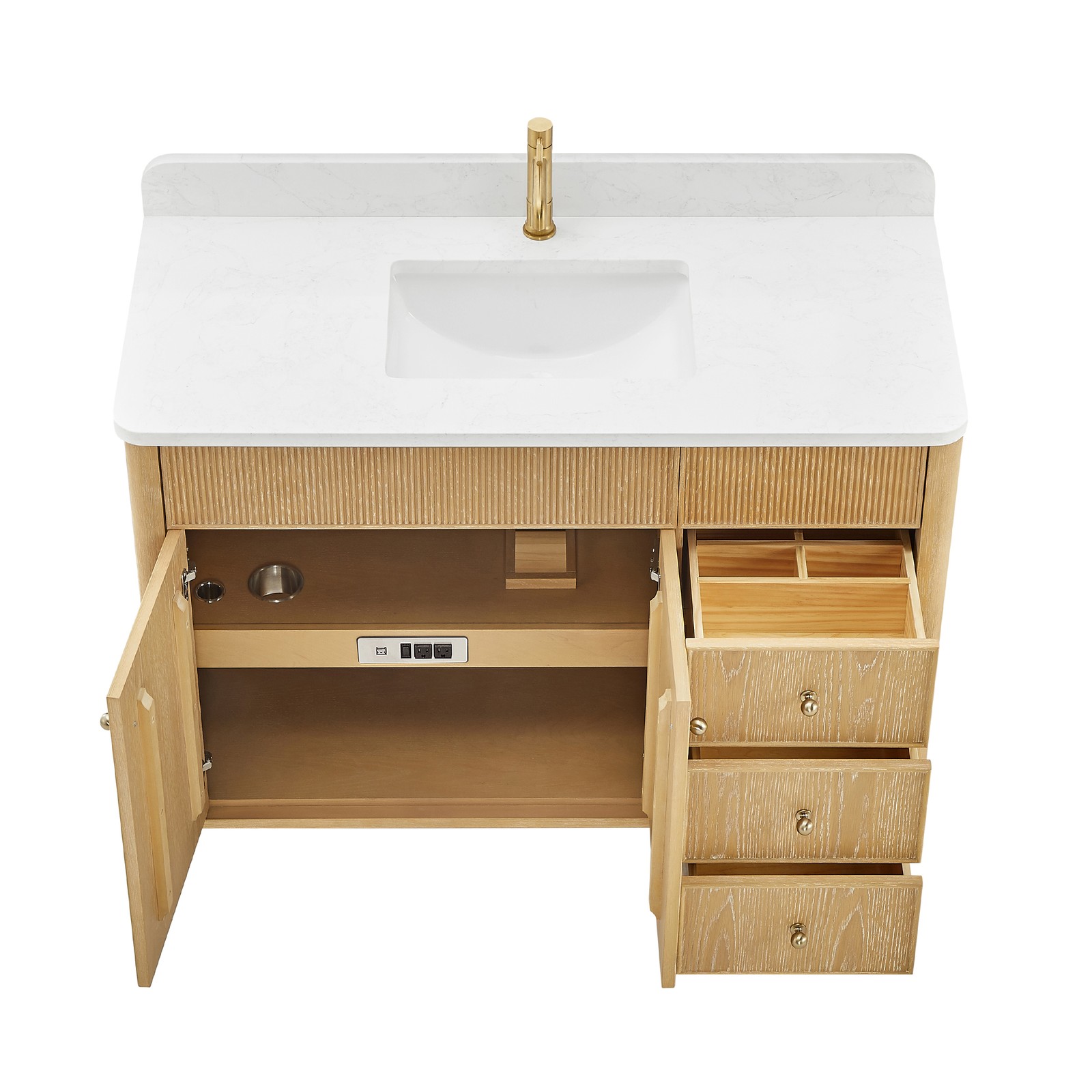 Zogno 48″ Solid Wood Single Bath Vanity in Washed Ash Gray with White Stone Top