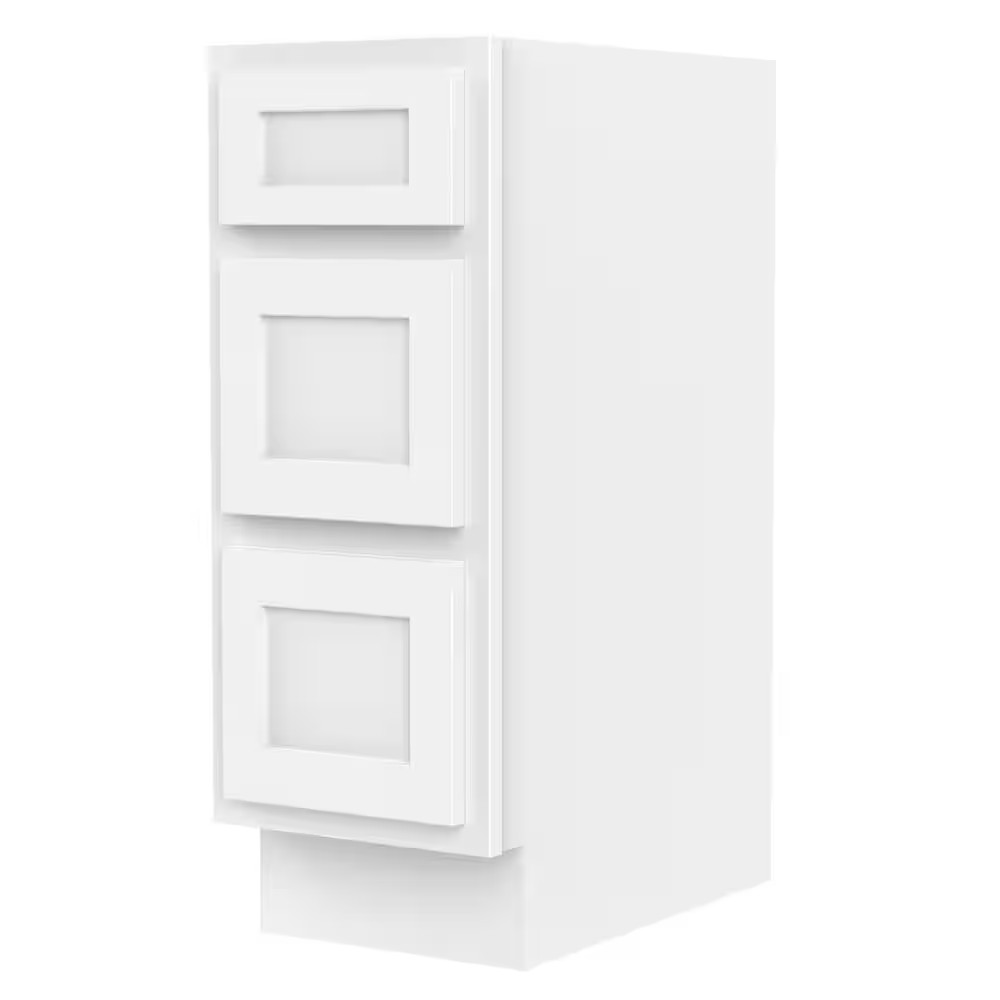 12 In. W X 21 In. D X 32.5 In. H 3-Drawers Bath Vanity Cabinet Only in White (Un