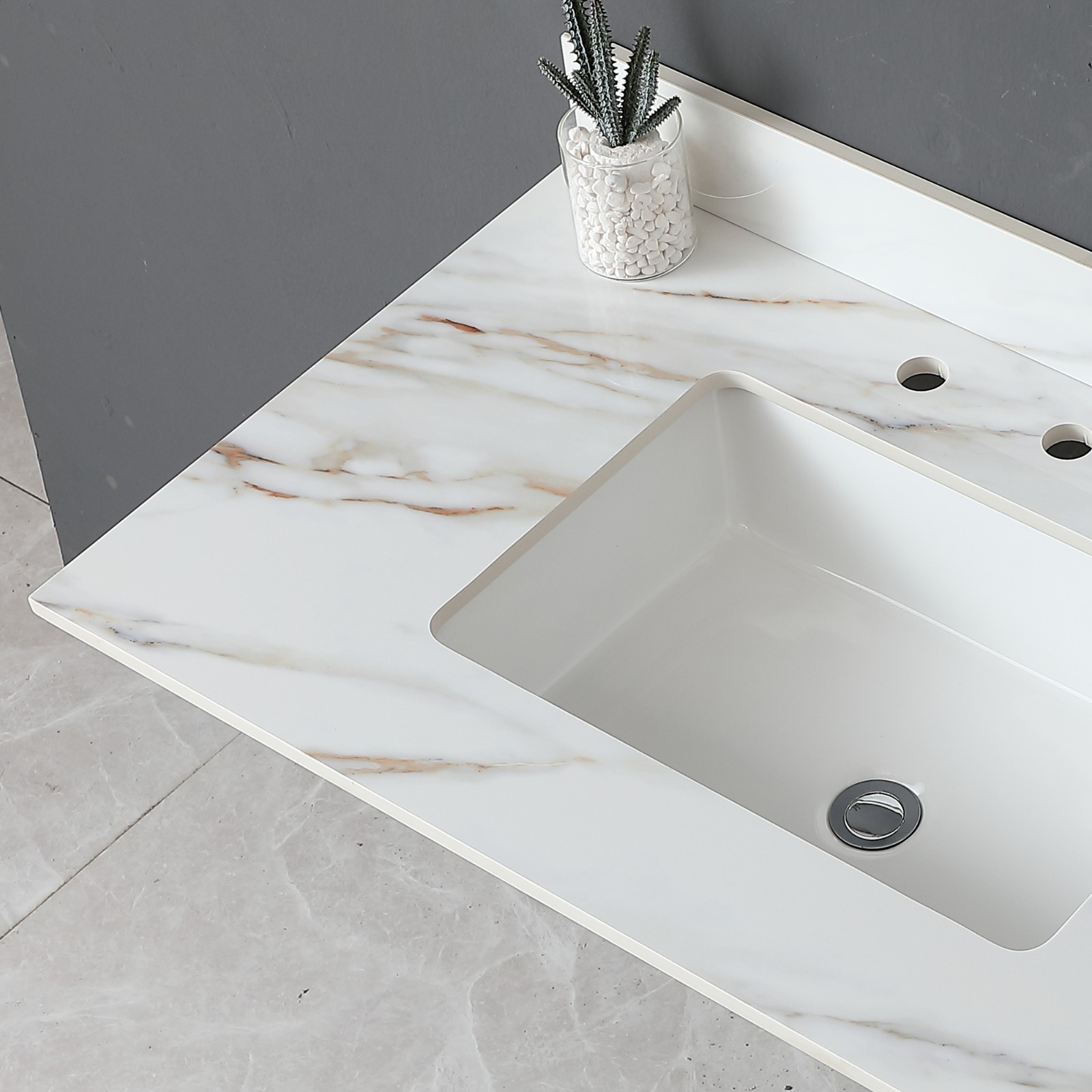 37″ Marble Vanity Top with Undermount Sink & Backsplash Carrara White