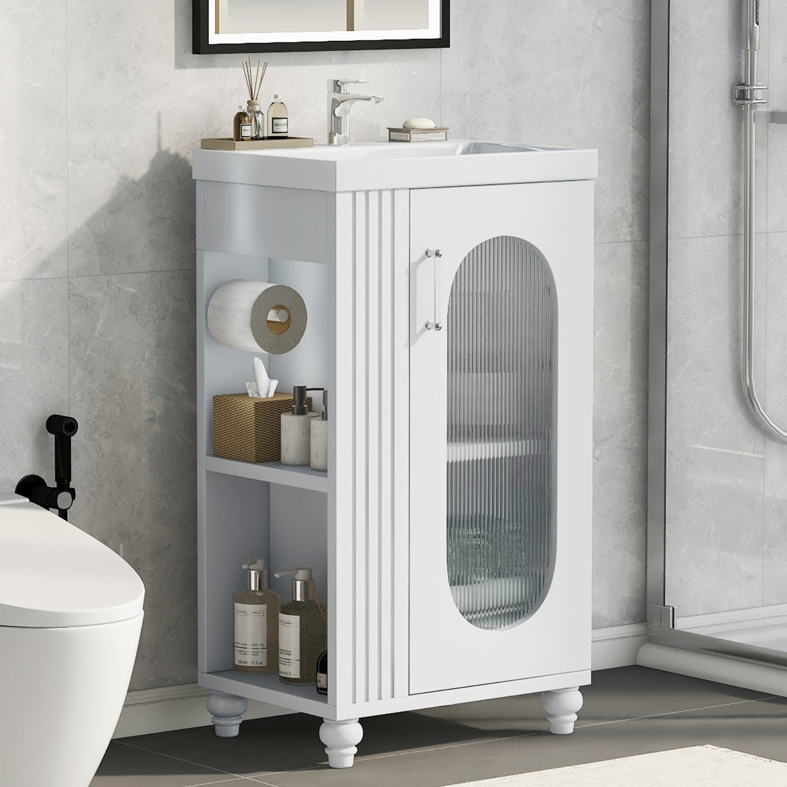 20″ Bathroom Vanity with Ceramic Sink Storage Cabinet Adjustable Shelf Racks