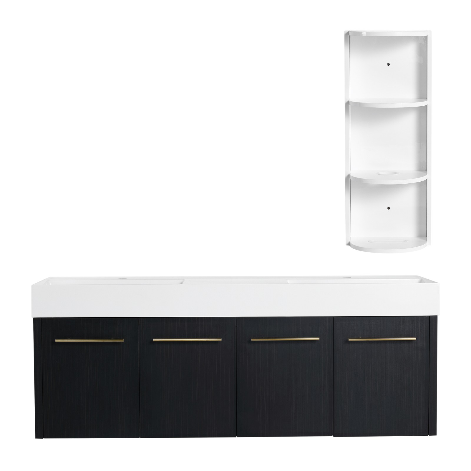 60 In Floating Wall-Mounted Bathroom Vanity Cabinet W/ Double Resin Top Basin